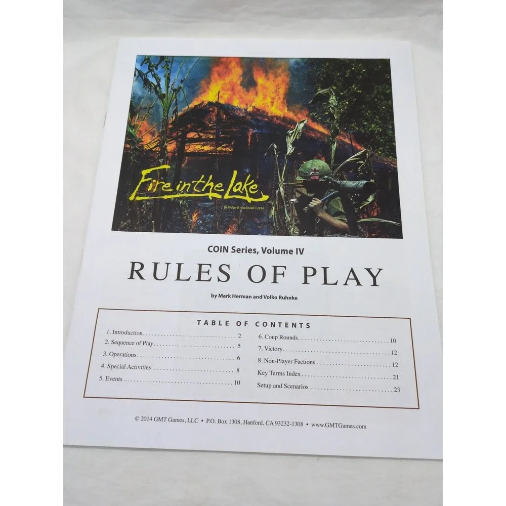 (10) Fire In The Lake GMT Board Game Rules And Charts